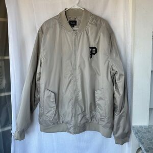 Primitive Men’s Bomber‎ Jacket Embroidered Logo Front Zip Tan XL